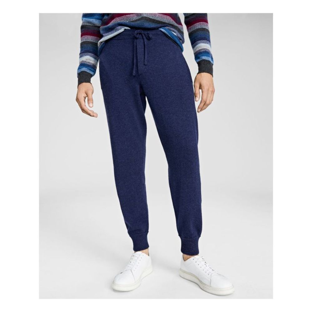 CLUBROOM Mens Luxury Navy Drawstring, Heather Joggers L